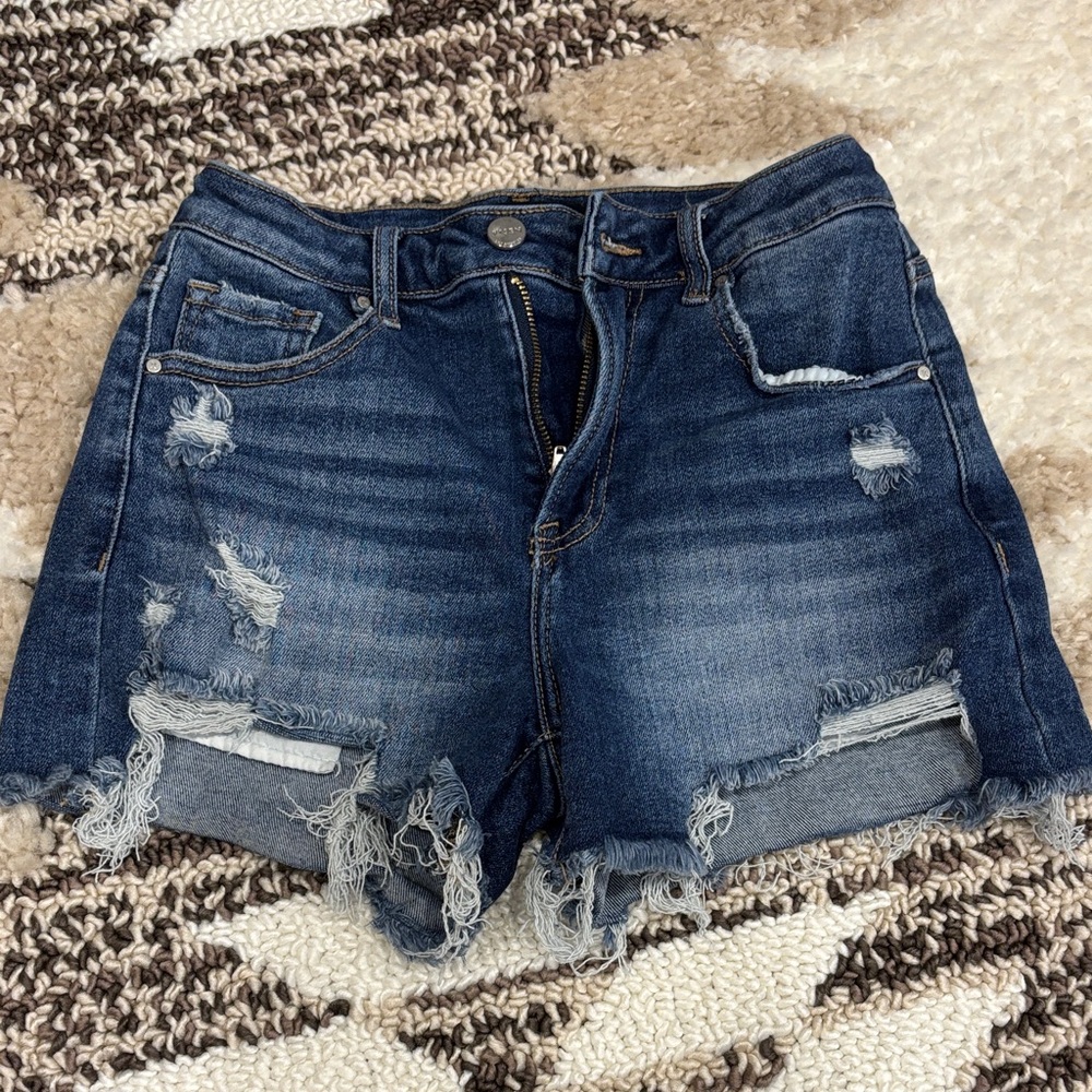 Distressed Dark Blue Jean Shorts - Women